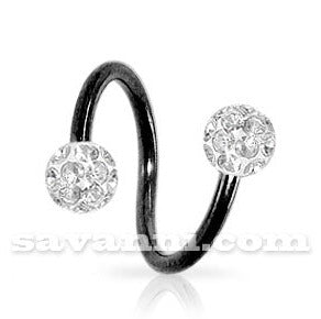 1.2mm Svart Spiral med Crystal Kulor 4mm