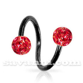 1.2mm Svart Spiral med Crystal Kulor 4mm