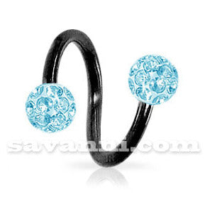 1.6mm Svart Spiral med Crystal Kulor 5mm