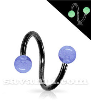 1.2mm Svart Spiral med Kulor som Lyser i Mörkret 3mm