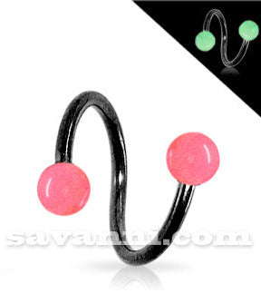 1.2mm Svart Spiral med Kulor som Lyser i Mörkret 3mm