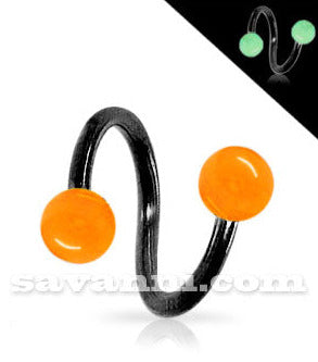 1.6mm Svart Spiral med Kulor som Lyser i Mörkret 6mm