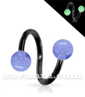 1.6mm Svart Spiral med Kulor som Lyser i Mörkret 6mm