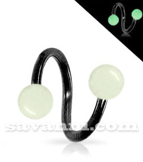 1.6mm Svart Spiral med Kulor som Lyser i Mörkret 6mm