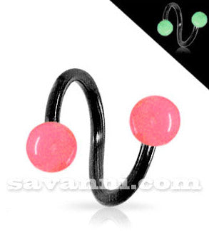 1.6mm Svart Spiral med Kulor som Lyser i Mörkret 6mm