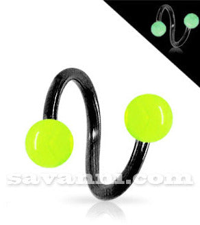1.6mm Svart Spiral med Kulor som Lyser i Mörkret 6mm