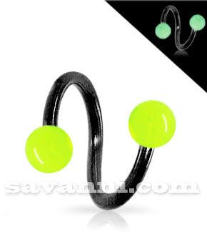 1.6mm Svart Spiral med Kulor som Lyser i Mörkret 5mm