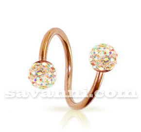 1.2mm Spiral Piercingsmycke Rose Gold Champagne Crystals