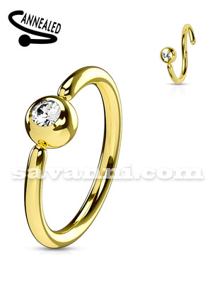 1.2mm Guldfärgad Piercingring Fast Kula & Sned Strass
