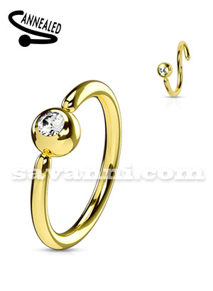1.0mm Tunn Guldfärgad Piercingring Fast Kula & Sned Strass