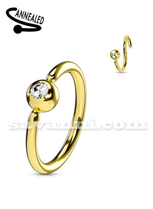 0.8mm Tunn Guldfärgad Piercingring Fast Kula & Sned Strass