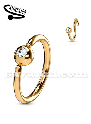 1.0mm Rose Gold Tunn Piercingring Fast Kula & Sned Strass