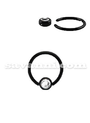 Svart Smiley Piercingring Strass