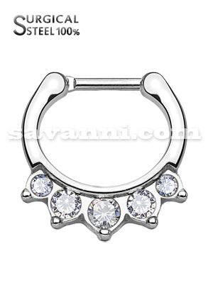 Septum Ring Princess Cut Crystal Set 316L