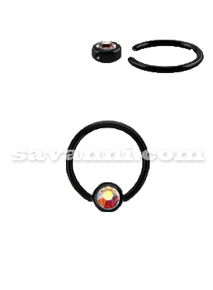 Svart Smiley Piercingring Strass